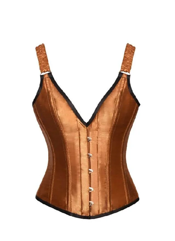 Apricot Silk Shoulder Strap Gothic Burlesque Corset Waist Training Overbust