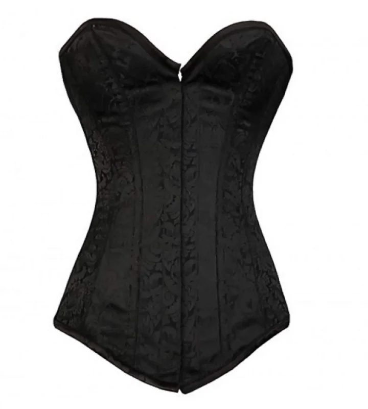 Black Brocade Gothic Burlesque LONGLINE Corset Waist Training Overbust Top