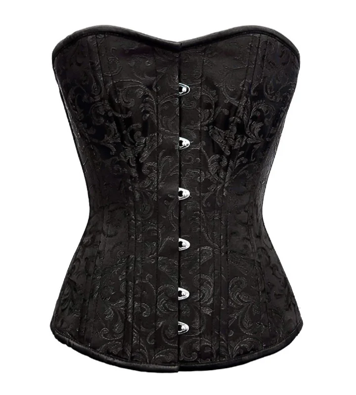 Black Brocade Spiral Steel Boned Corset Waist Training Bustier Overbust Top