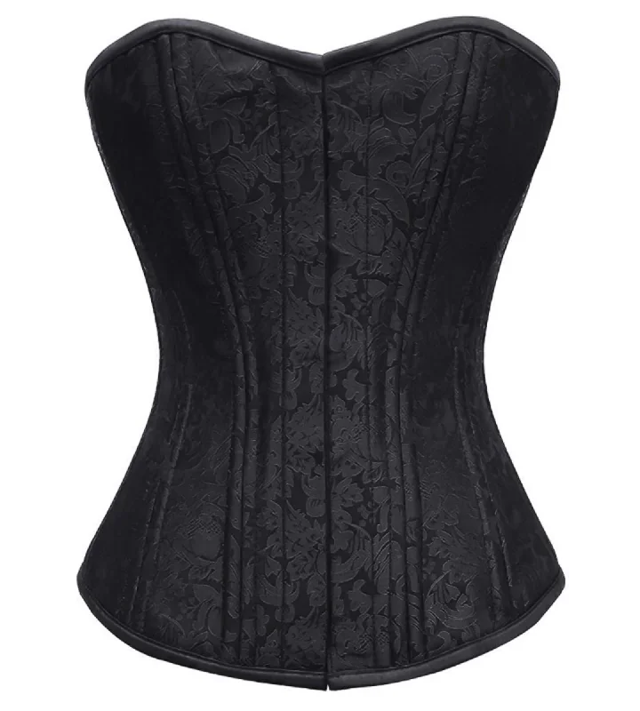 Black Brocade Spiral Steel Boned Corset Waist Training Overbust Top