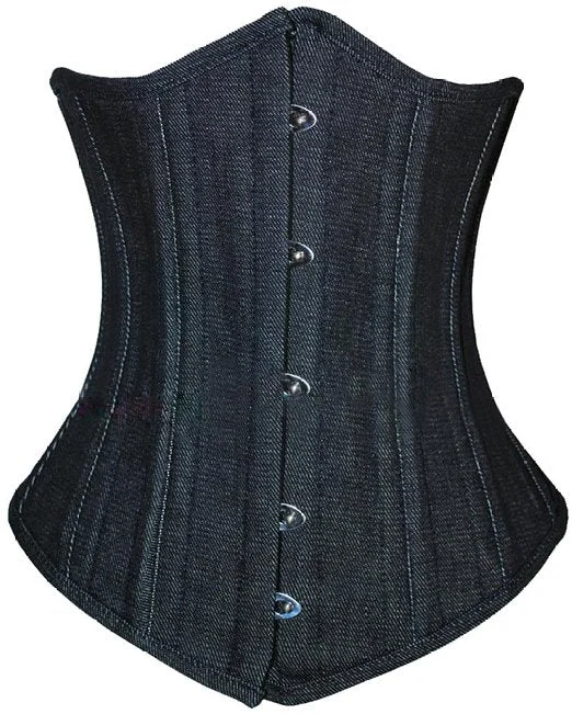 Plus Size Black Denim Double Bone Gothic Underbust Corset Waist Training