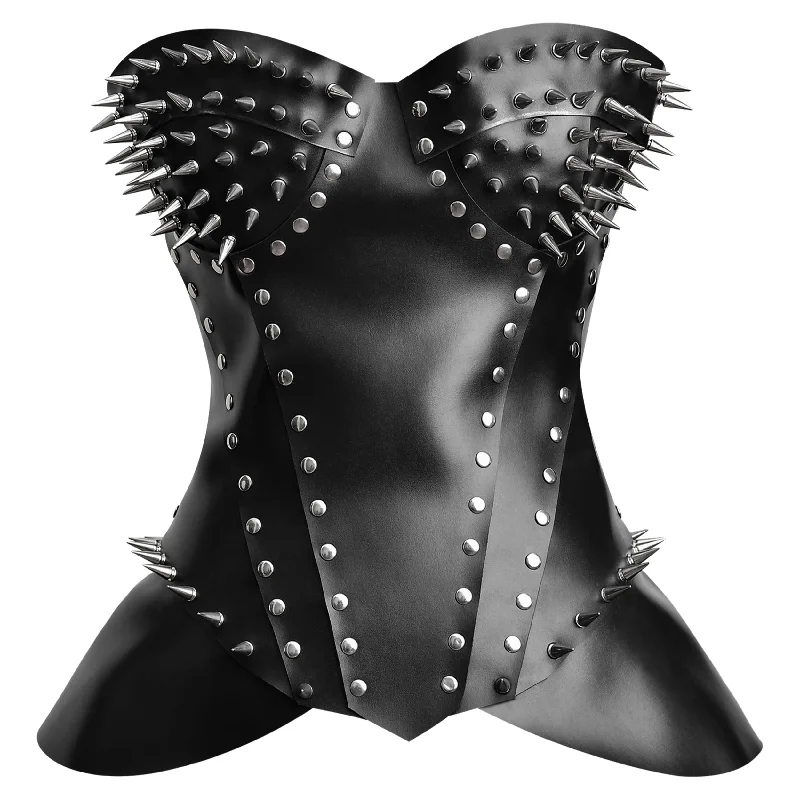 Black Leather  corset top - Studded Corset