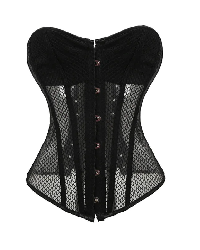 Black Mesh Net Gothic Steampunk Corset Waist Training Sheer Overbust