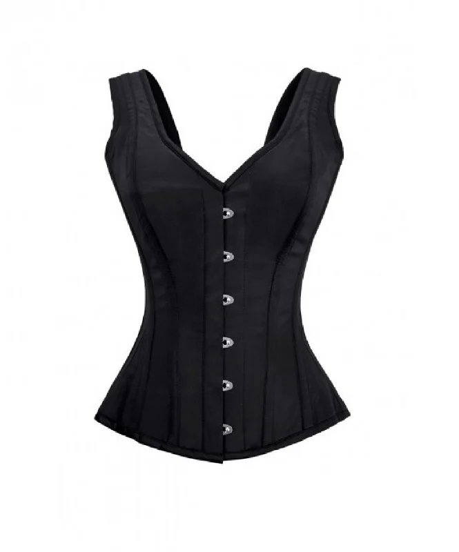 Black Satin Shoulder Strap Gothic Plus Size Overbust Corset Waist Training