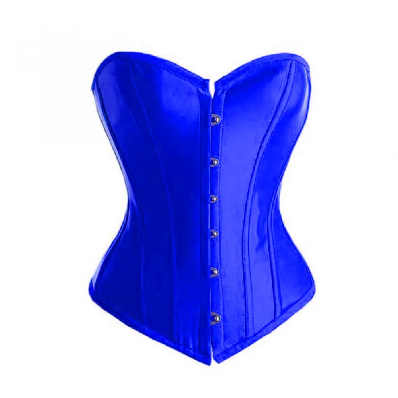 Blue Satin Gothic Burlesque Corset Waist Training Costume Overbust