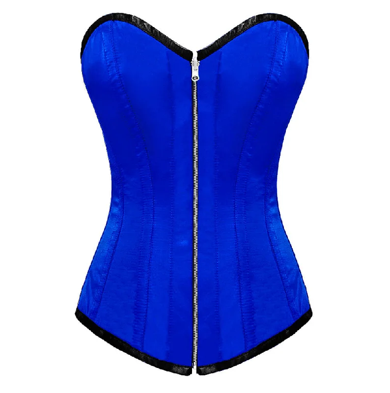 Blue Satin Gothic Burlesque Corset Waist Training LONGLINE Overbust