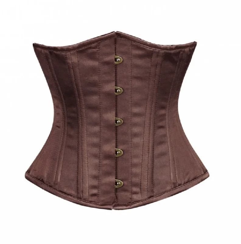 Plus Size Brown Satin Double Bone Burlesque Costume Underbust Corset