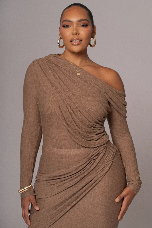 Chocolate Textured One Shoulder Bodysuit