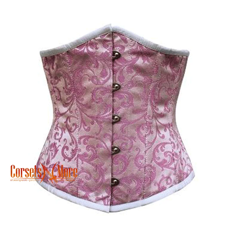 CorsetsNmore Women’s Baby Pink Brocade Steampunk Underbust  Bustier Corset