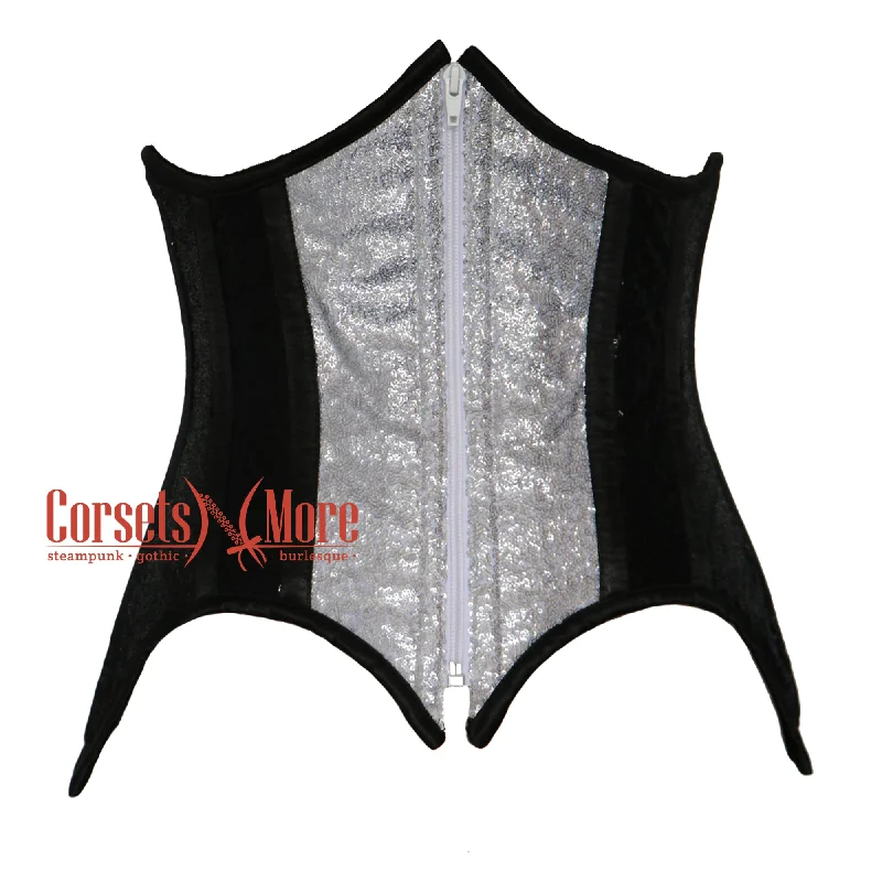 CorsetsNmore Women’s Black And Silver Sequins Burlesque Costume Underbust Corset  Bustier Top