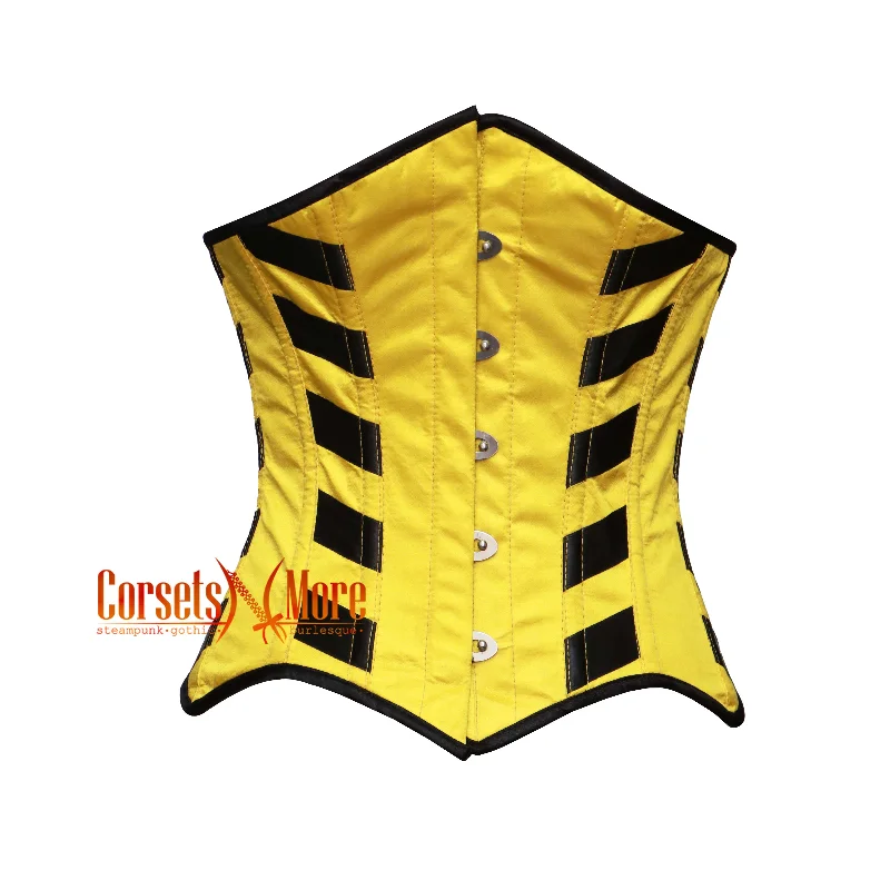 CorsetsNmore Women’s Yellow Satin Black Stripes Gothic Underbust  Corset Costume