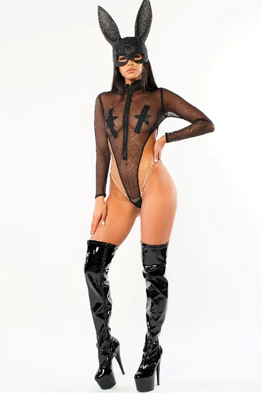 Exclusive Sheer Lace Bodysuit Zipper Front PTS02