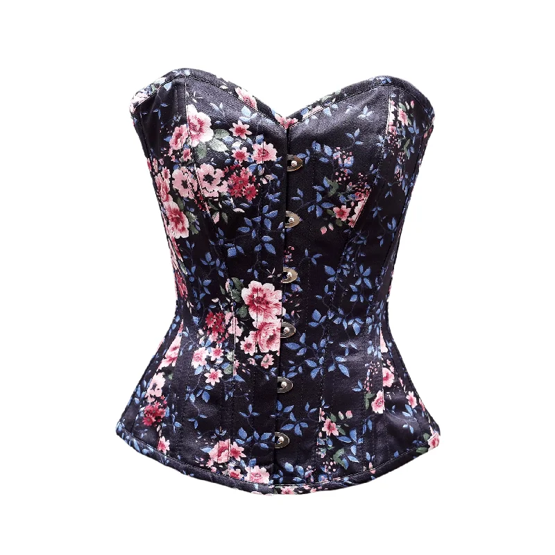 Garland Floral Print Satin Overbust Corset