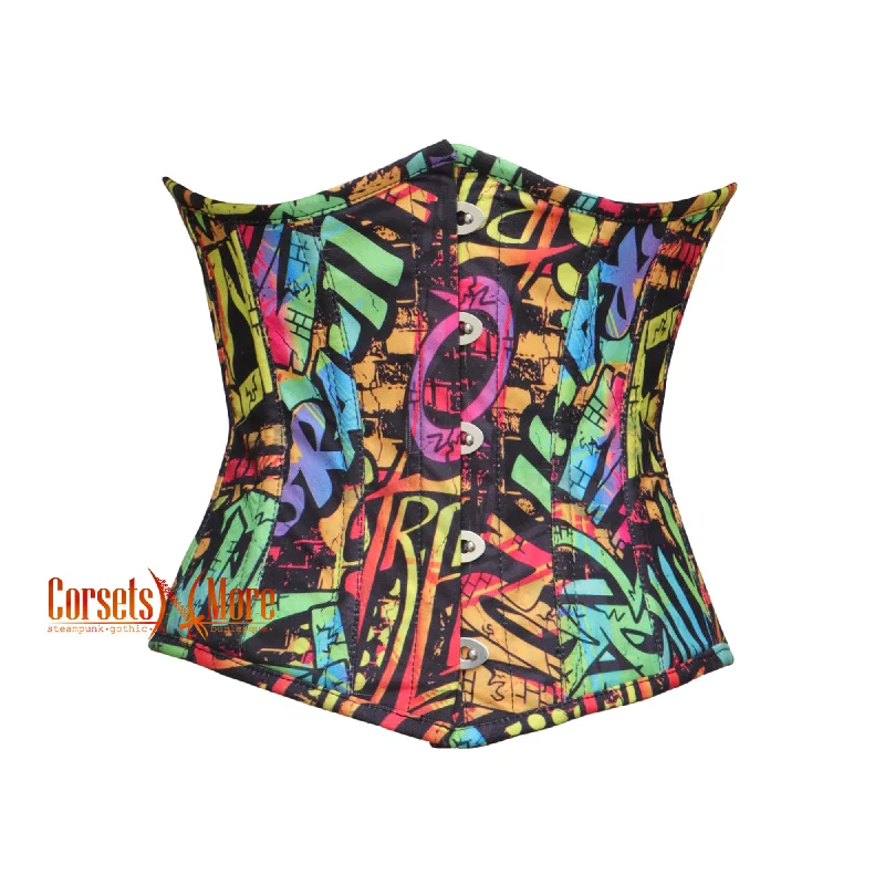 Graffiti Print Cotton Corset Underbust Waist Training Costume Mardi Gras Top