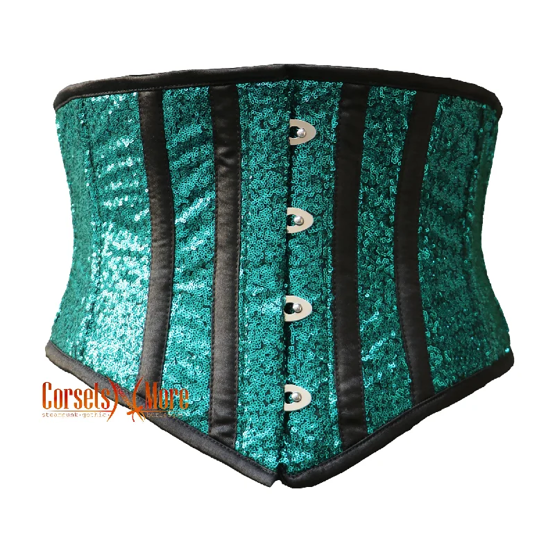 Green Sequins Burlesque Corset Underbust Belt Christmas Top