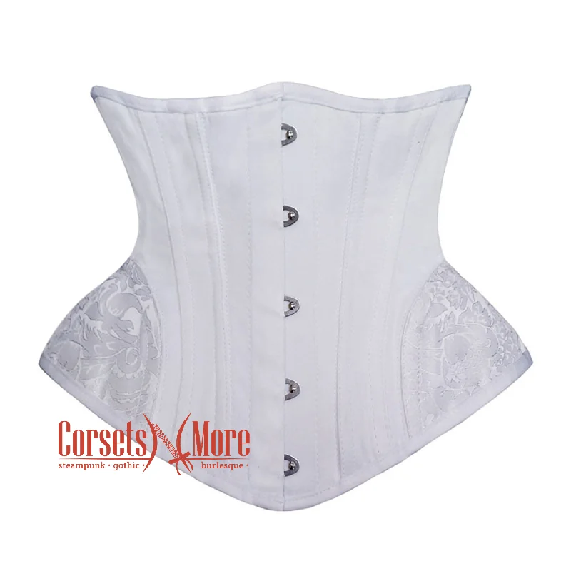 White Satin Side Brocade Design Steampunk Underbust Waspie Corset