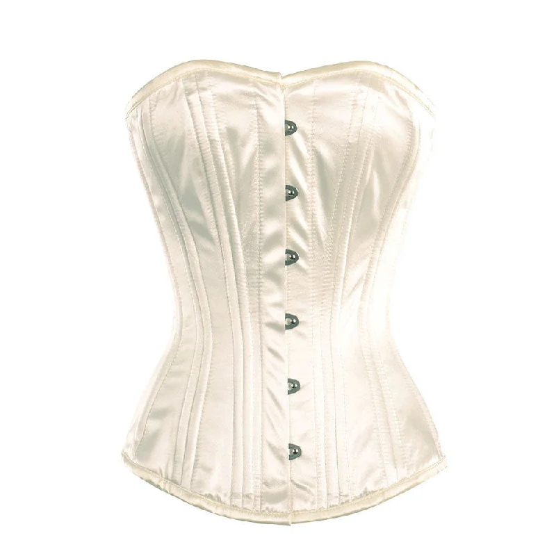 Ivory Satin Double Bone Plus Size Gothic Burlesque Bustier Overbust Corset Costume