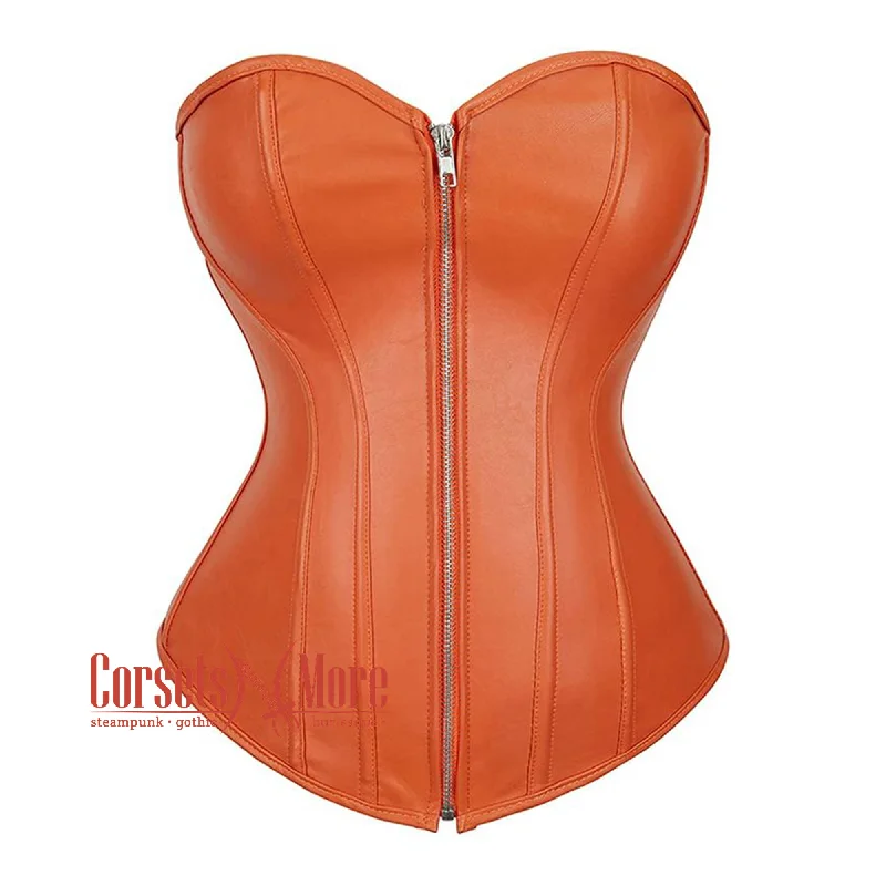 Orange Faux Leather Steampunk Overbust Bustier Corset