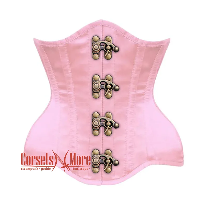 Plus size Baby Pink Satin Burlesque Gothic Front Antique Clasps Waist Training Underbust Corset