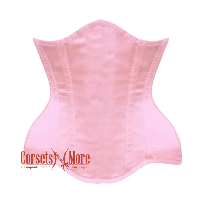 Plus size Baby Pink Satin Burlesque Gothic Front Closed Waist Training Underbust Corset