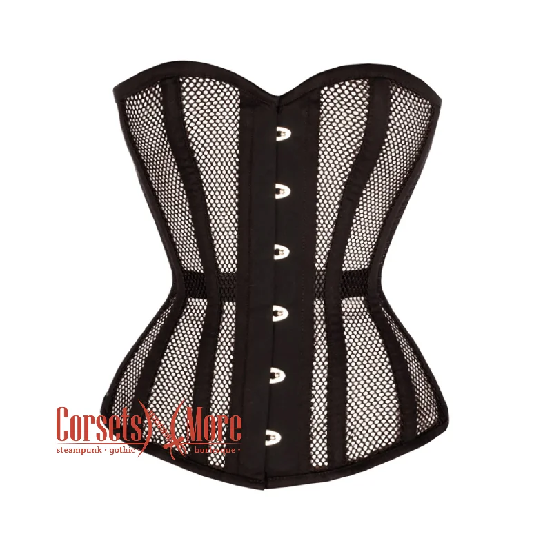 Plus Size  Black Mesh Cotton Corset Gothic Overbust Waist Cincher Top