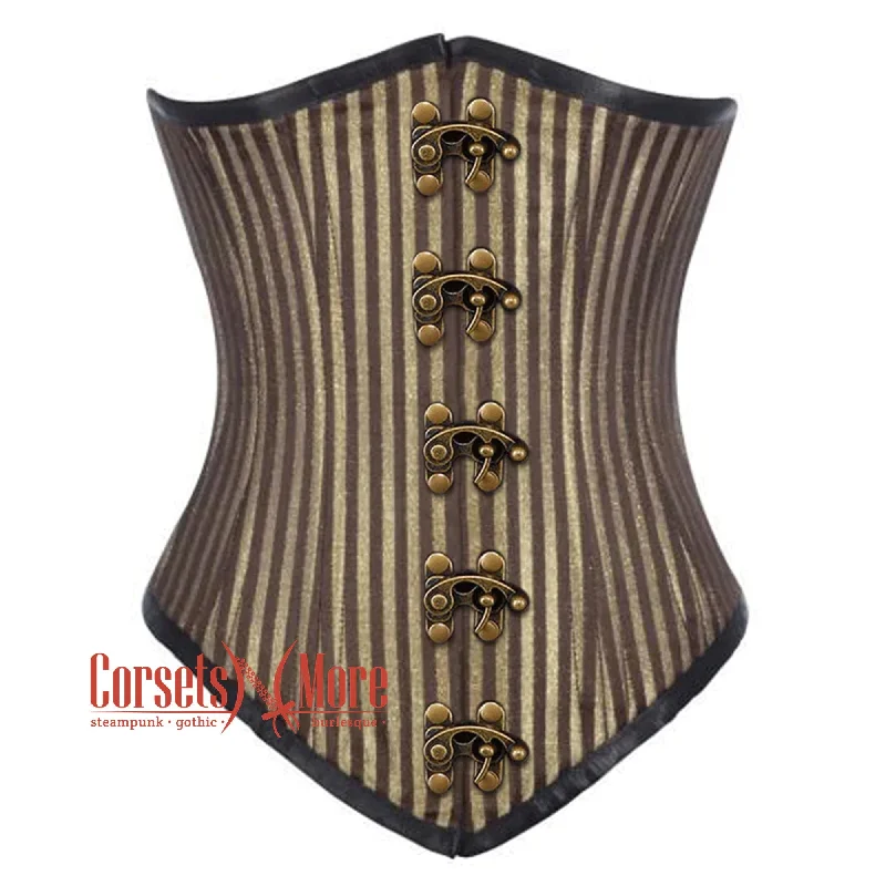 Plus Size Brown and Golden Brocade With Front Clasps Gothic Long  Underbust Waist Training Corset