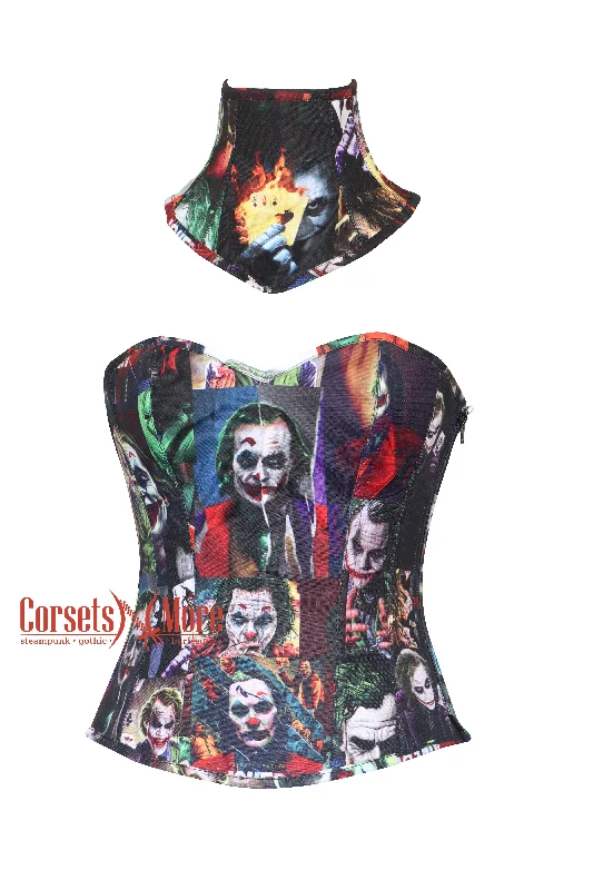 Plus Size Combo Joker Costume Printed Cotton Overbust Corset With Neck  Collar Gothic Costume