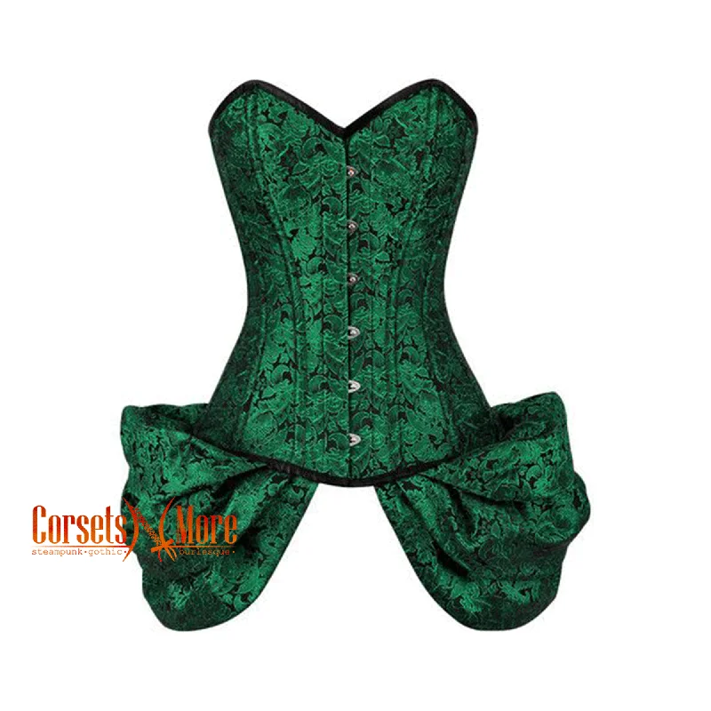 Plus Size Green And Black Brocade With Side  Bounce Burlesque Overbust Gothic Corset