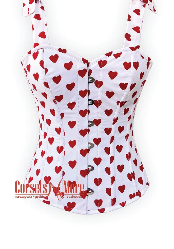 Plus Size Heart Printed Overbust Corset with Straps tied at Shoulders