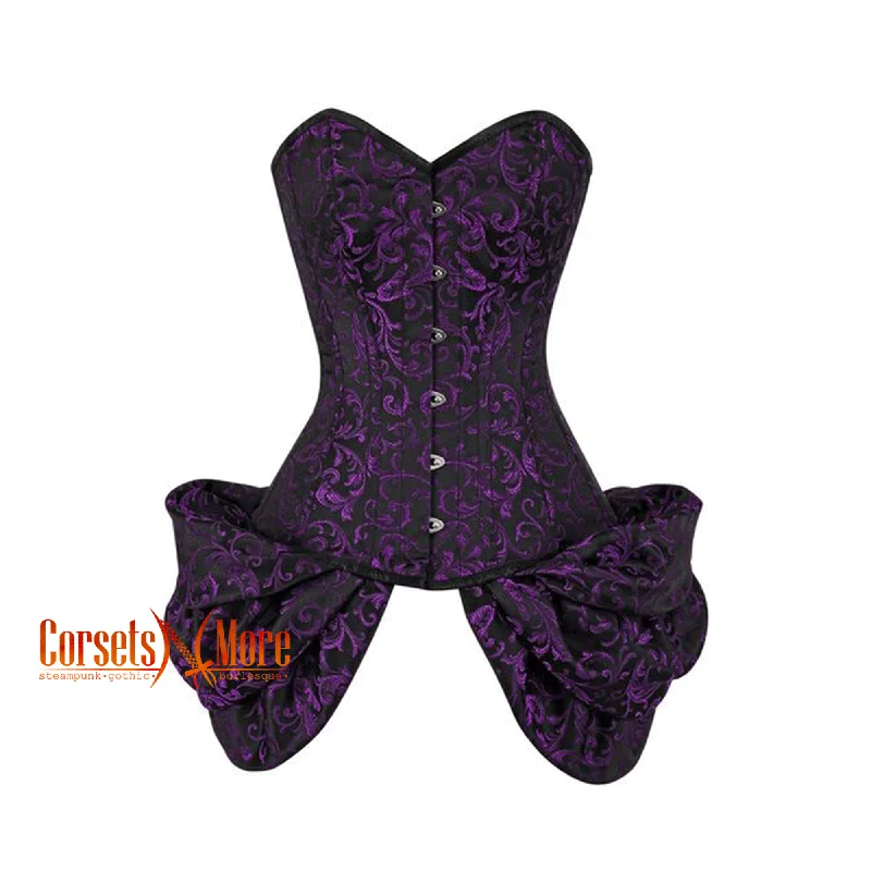 Plus Size Purple And Black Brocade With Side  Bounce Burlesque Overbust Gothic Corset