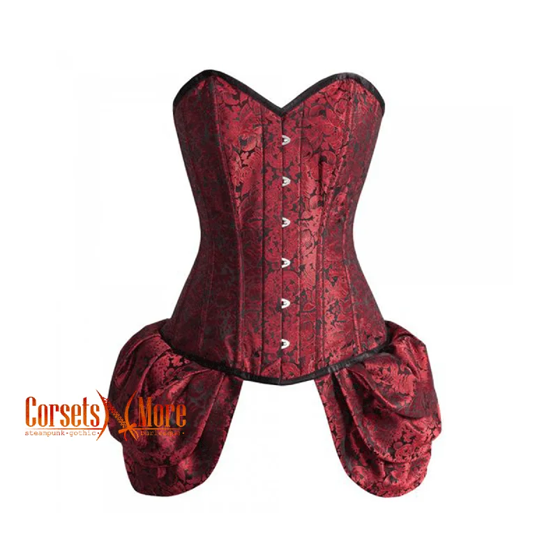 Plus Size Red And Black Brocade With Side Bounce  Burlesque Overbust Gothic Corset