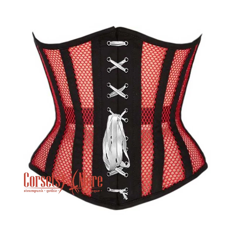 Plus Size  Red Mesh Black Cotton Gothic Lace Design Waist Training Underbust Corset