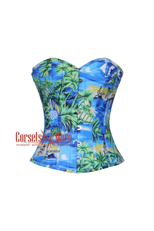 Plus Size Summer Beach Printed Cotton Overbust Corset Island Costume