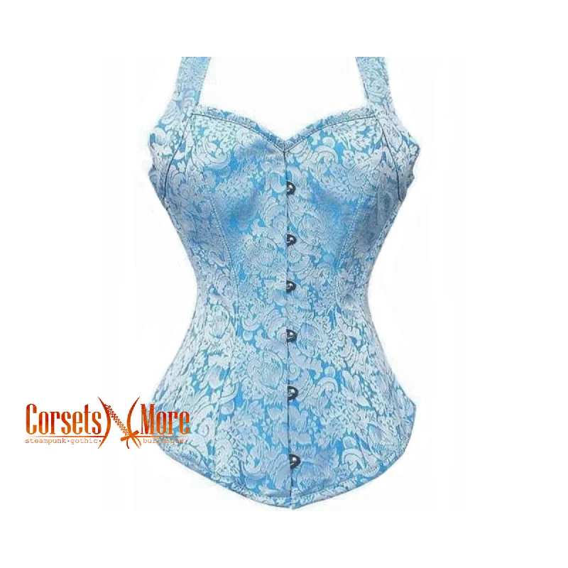 Plus Size Turquoise Brocade Burlesque Overbust  Gothic Corset