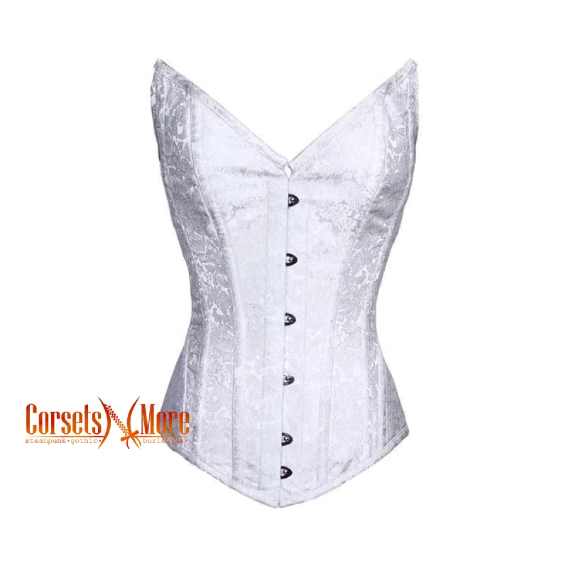 Plus Size White Brocade Burlesque Overbust Gothic  Corset