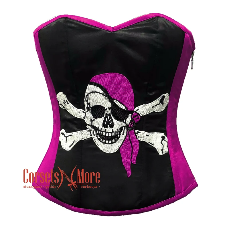 Purple and Black Satin Pirate Sequins Work Steampunk Waist Cincher Overbust Top