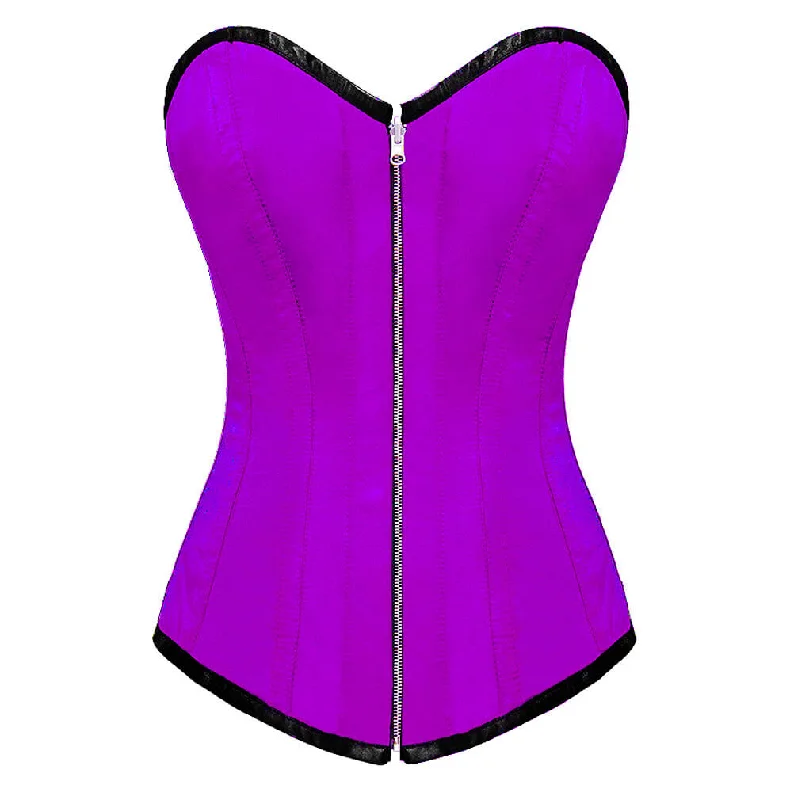 Purple Satin Gothic Burlesque Corset Waist Training LONGLINE Overbust