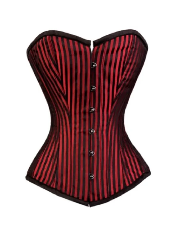 Red And Black Stripes Brocade Gothic Burlesque Corset Overbust Bustier