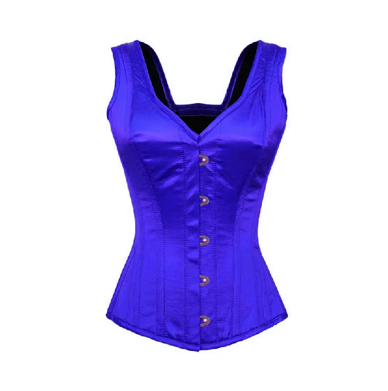 Blue Satin Corset Shoulder Straps Gothic Burlesque Waist Training Overbust