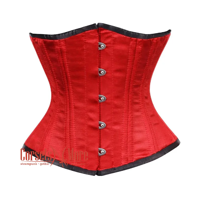 Red Satin Double Bone Front Silver Busk Gothic Waist Training Underbust Corset Bustier Top