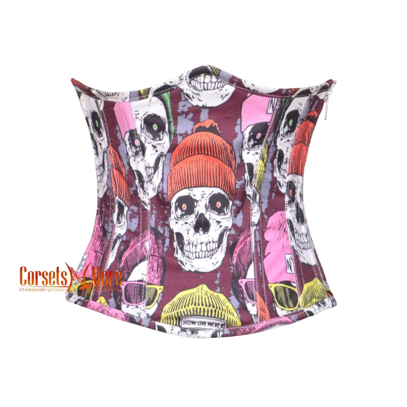 Skull Printed Gothic Underbust Cotton Corset Costume