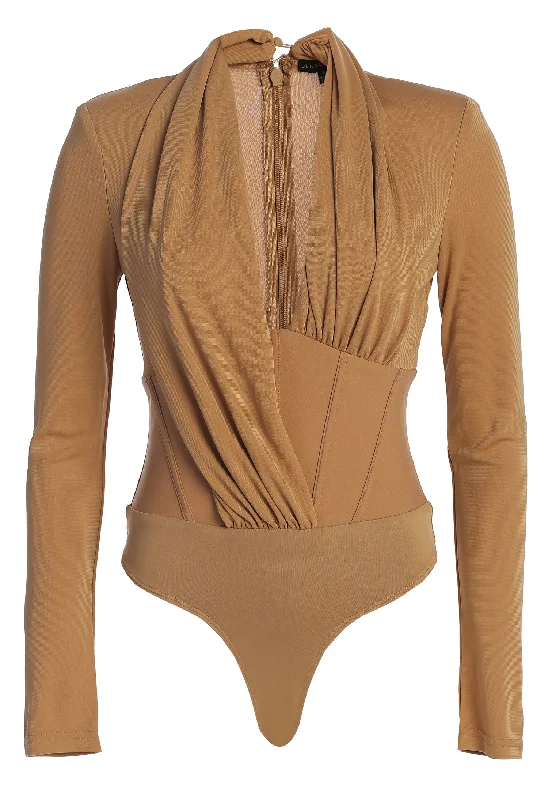 Tan Drape Corset Bodysuit