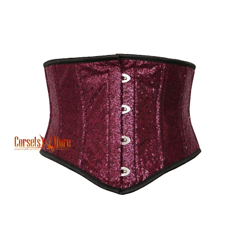 Wine Color Sequins Underbust Corset Gothic Waist Training Belt