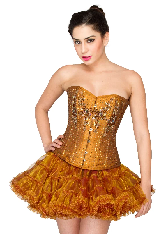 Golden Cotton Silk Handmade Sequins Waist Cincher Overbust Top