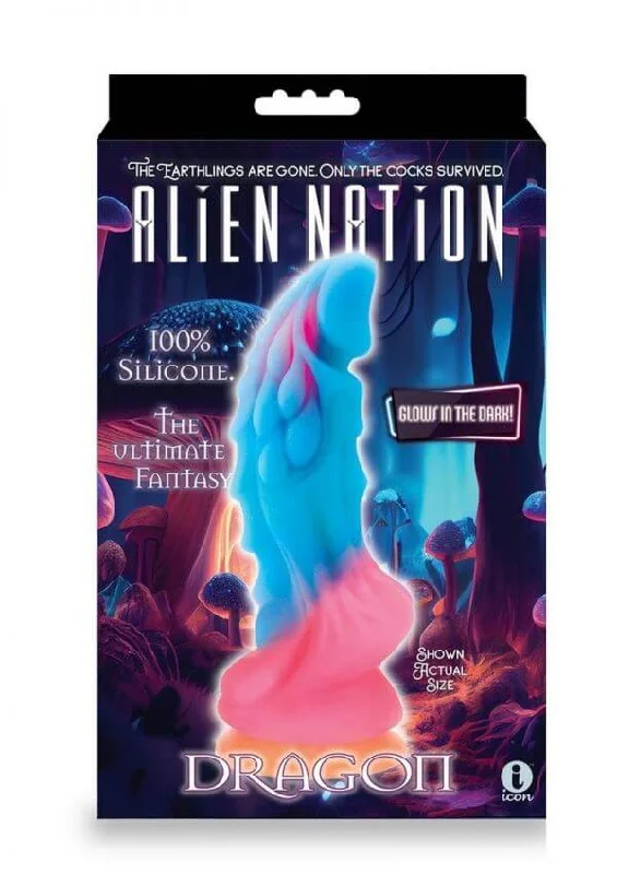 Alien Nation Glow Dragon Dildo - Multicolor Glow-in-the-Dark Silicone Fantasy Dildo