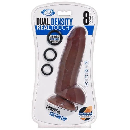 Cloud 9 Dual Density 8 inches Dildo Real Touch Thick with Realistic Painted Veins and Balls Brown