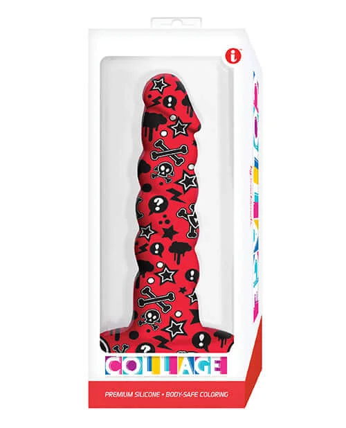 Collage Goth Girl Dildo by Icon Brands - Premium Silicone, Tattooed Design, Suction Cup Base, 7 Inches