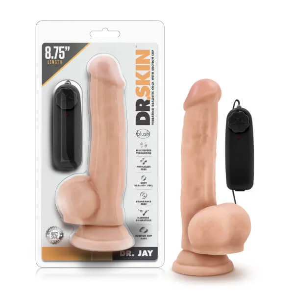 Dr Skin Dr Jay 8.75 inches Vibrating Cock with Suction Cup Vanilla Beige Dildo