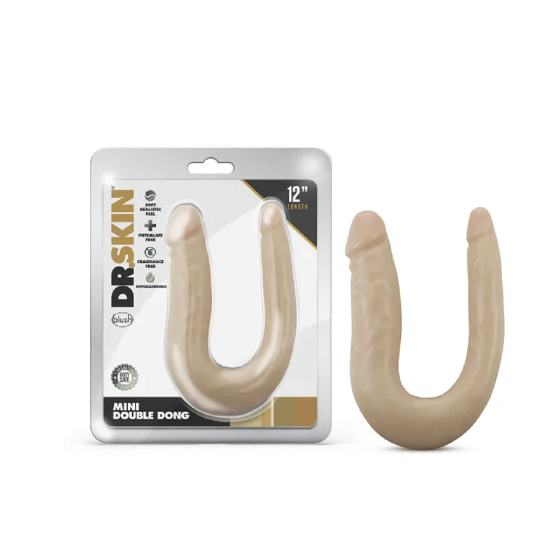 Dr. Skin Mini Double Dong Vanilla Beige – Dual-Ended U-Shape Dildo for Double Penetration