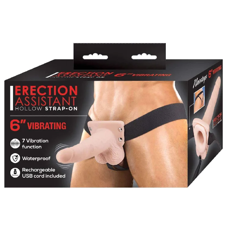 Erection Assistant Hollow Strap On 6 inches Vibrating White